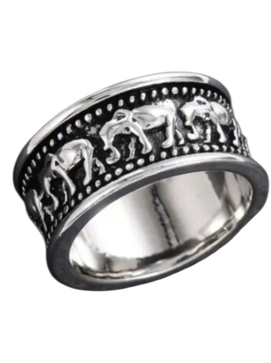 Jewelry - Silvertone Elephant Ring Size 8.5 Wide Band